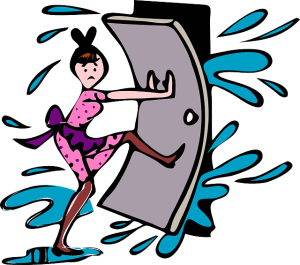 woman holding flooding door