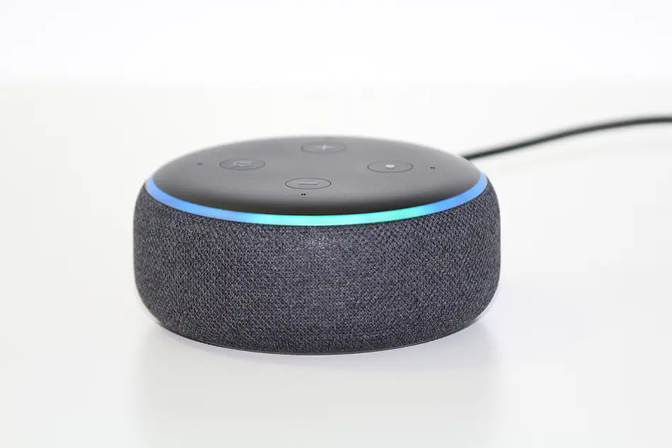 An Alexa device with a solid blue ring.