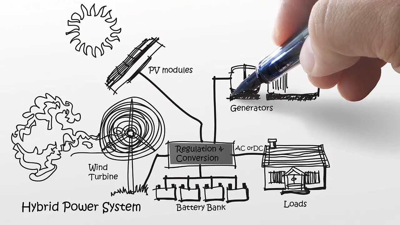 A hybrid power system drawing.